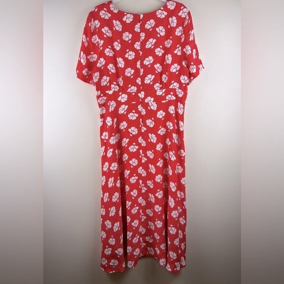 Boden | Fit & Flare Orange White Polka Dot/Floral Short Sleeve Midi Dress | 14L - Picture 2 of 8
